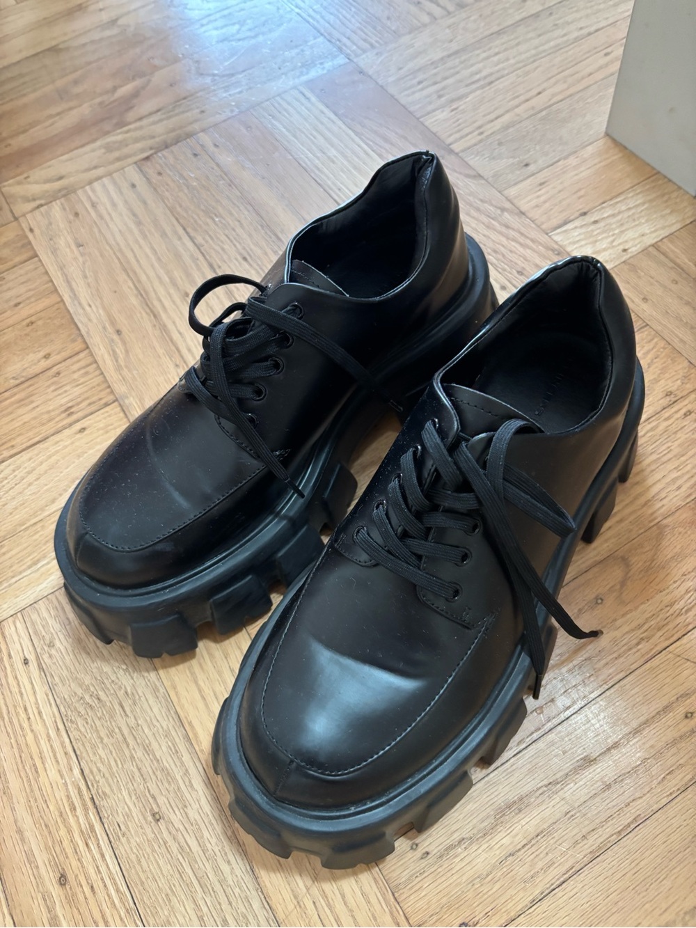 Princess Polly Black Chunky Lace-Up Oxfords